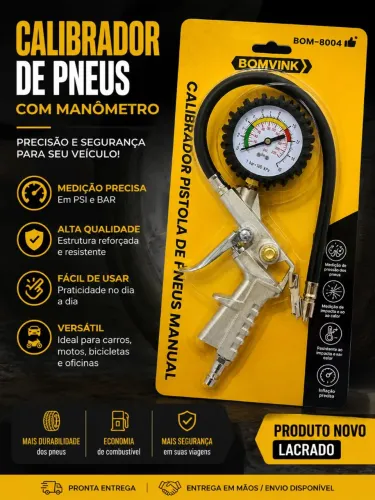 Calibrador de pneus profissional com relógio