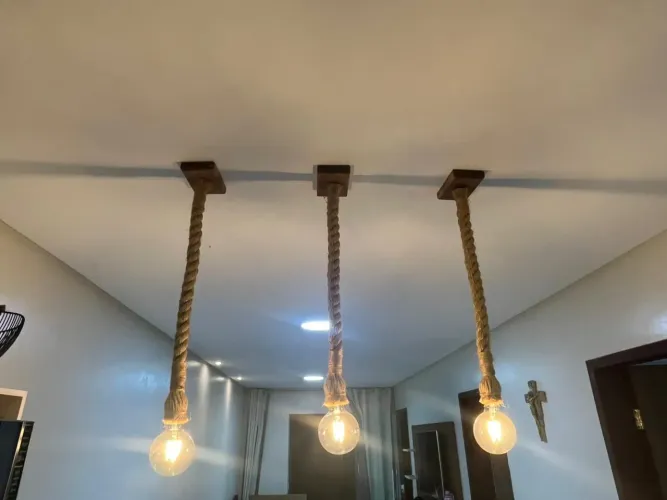 Kit 3 luminárias corda com lâmpada 