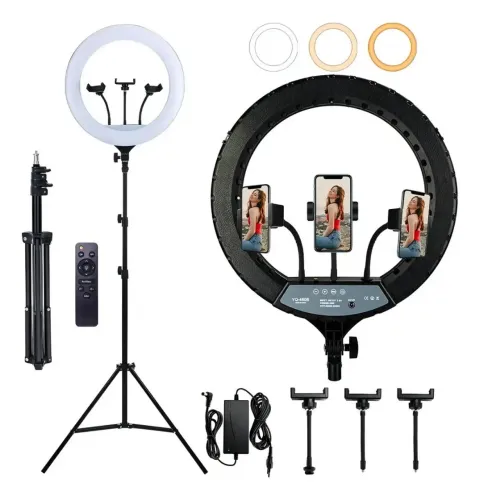 Ring Light LED 18 Polegadas YQ-460B 50W Tripé 2m 3 Tons de Luz
