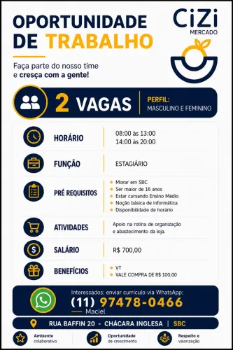 VAGA DE EMPREGO | EFETIVO E ESTÁGIO 