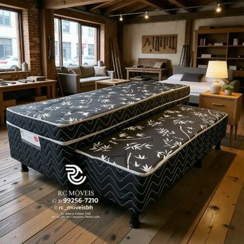 Box Cama Bibox Solteiro com Auxiliar Densidade 33 Floral Cinza