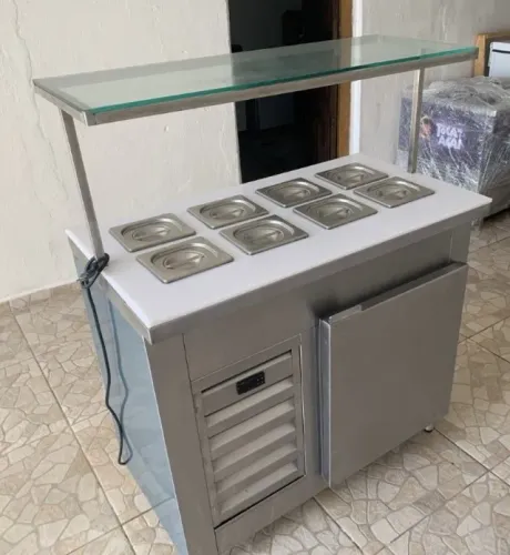 Balcao Codimentador INOX 110x50x130 Cubas Geladas