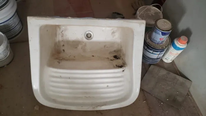 Tanque de louça reforçado com coluna <br>60 cm por 150,00