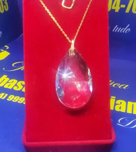 Pingente Grande Pedrão Zircônia Ouro 18 Kilates Peso 9.30 Gramas 40 mm x 23 mm