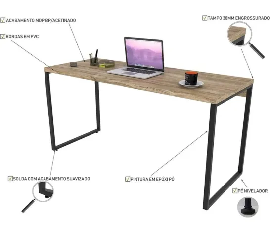 Mesa Executiva Kuadra Industrial 150x60cm (Nova na Caixa com NF)