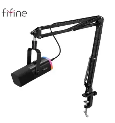 FIFINE-Kit de Microfone XLR Dinâmico com Braço Boom para Mixer,Gaming USB Mic Set, RGB, Co