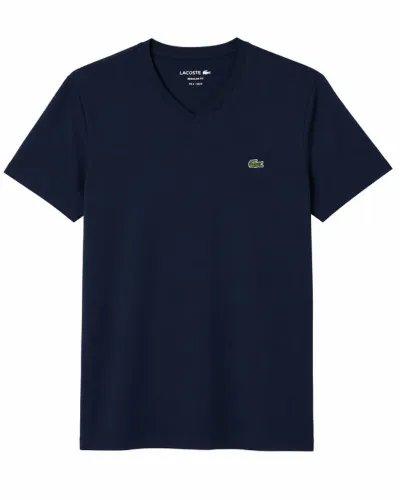 Camiseta de Algodão Lacoste Leve com Gola V Azul Escuro