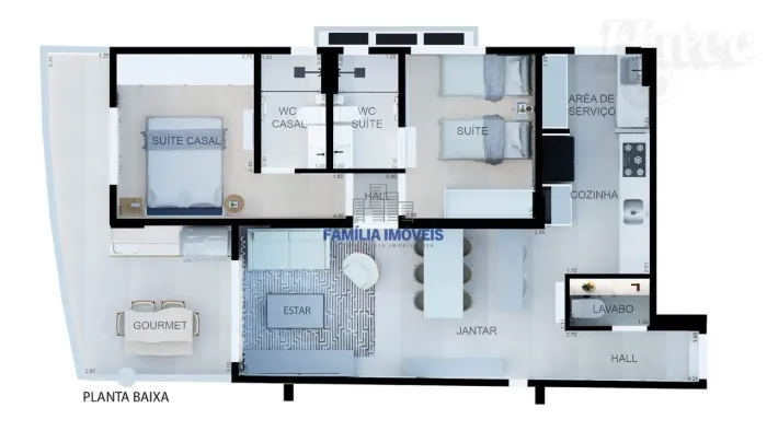 Apartamento à venda Santos no Boqueirão com sacada 2 suítes e lazer