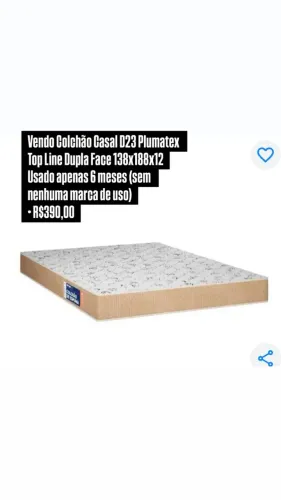 Vendo Colchão Casal D23 Plumatex 138x188x12 Usado 6 meses (sem marca de uso) R$390,00