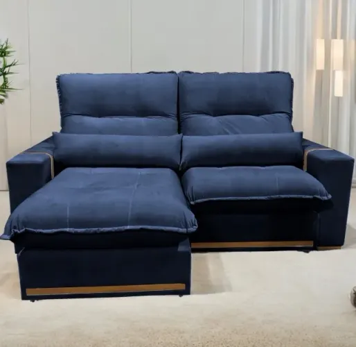 Sofá Retrátil Reclinável Orion Soft 2,00 m Veludo Azul