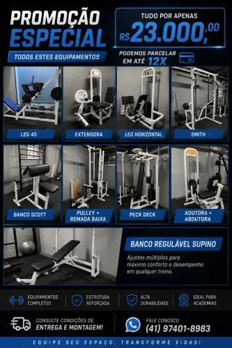KIT COMPLETO DE EQUIPAMENTOS PARA ACADEMIA - PROMOÇÃO ESPECIAL!