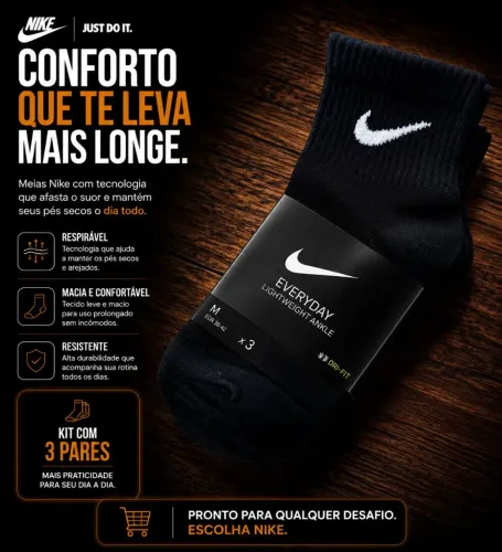 Kit 3 pares de meias nike