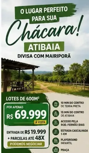ENTRADA DE R$ 19.999 E SEU TERRENO EM ATIBAIA