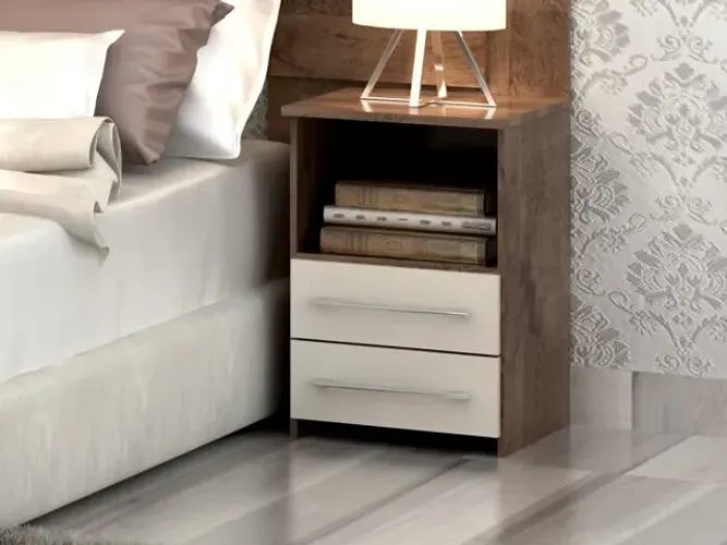 Mesa de Cabeceira Bruna 2 Gavetas Chocolate/Off White Frete Grátis - Até 12x S/ Juros
