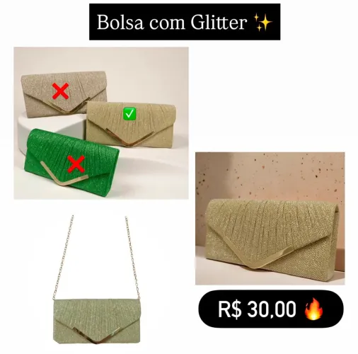 Carteira Clutch Bolsa de Festa Glitter Bege Dourada Casamento