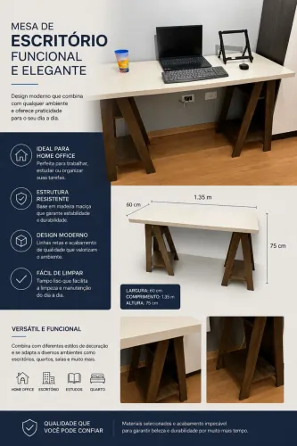 Mesa de Escritório Funcinal e Elegante