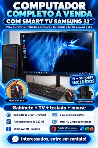 Computador completo processador Intel Core i3-2100, 8 GB de RAM, 