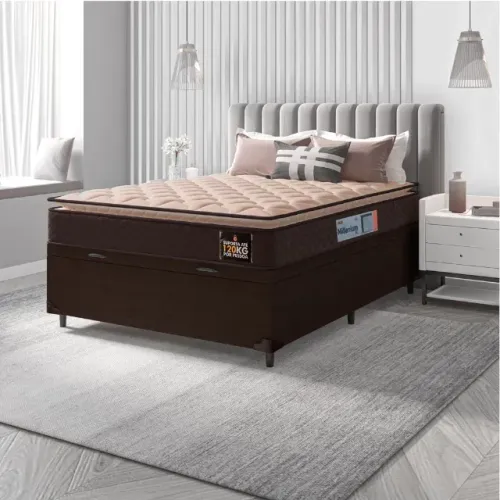Colchão Casal Espuma D33 + Cama Box Baú COR Marrom Escuro