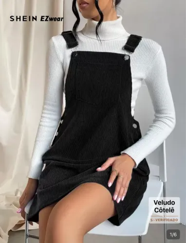 vestido jardineira preto