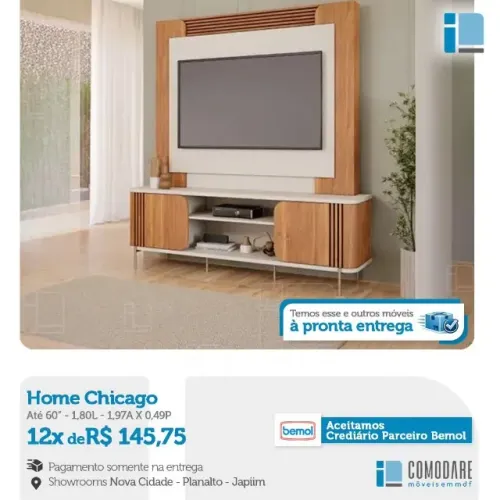 Home Chicago para TV até 60" com Painel | Design Moderno | Pronta Entrega | Comodare
