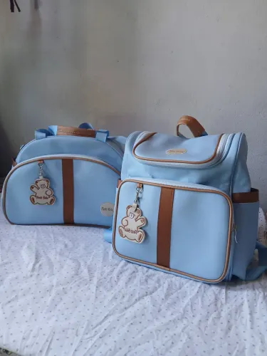 Bolsa maternidade azul com marrom