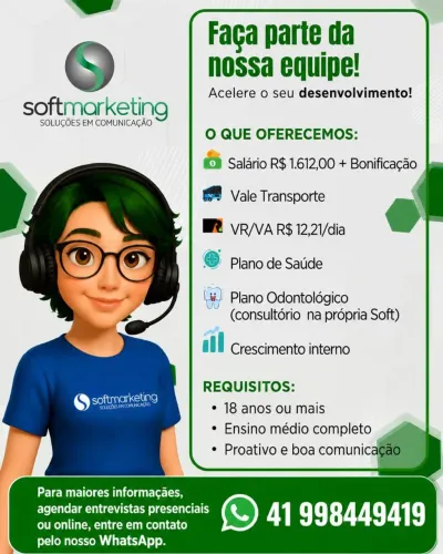 Oportunidade para hoje 26/08/2026 !!!<br>*SOFTMARKETING CONTRATA URGENTE*