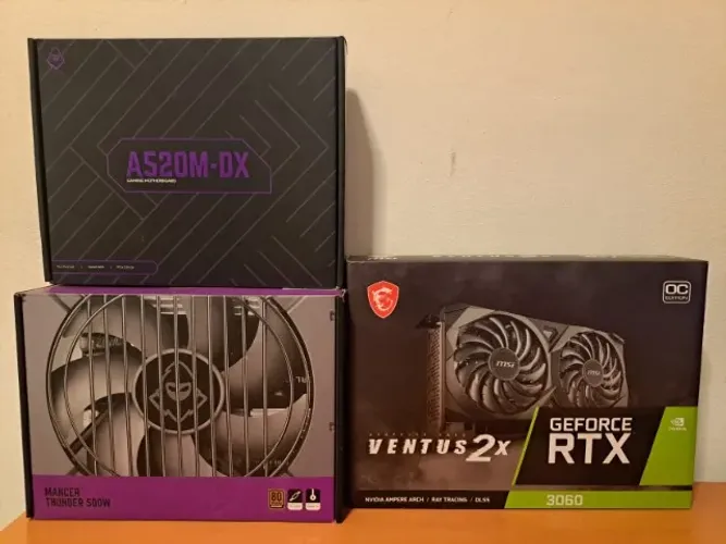 Kit Gamer: RTX 3060 12GB MSI Ventus + Placa A520M + Fonte 500W (Todos com Caixa)