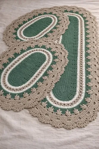Jogo de tapetes, 3 peças, verde com bege, tapetes e passade 