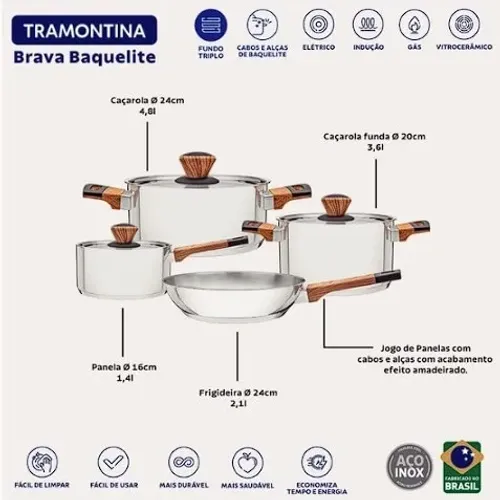 Jogo de Panelas Inox Tramontina - Lacrada