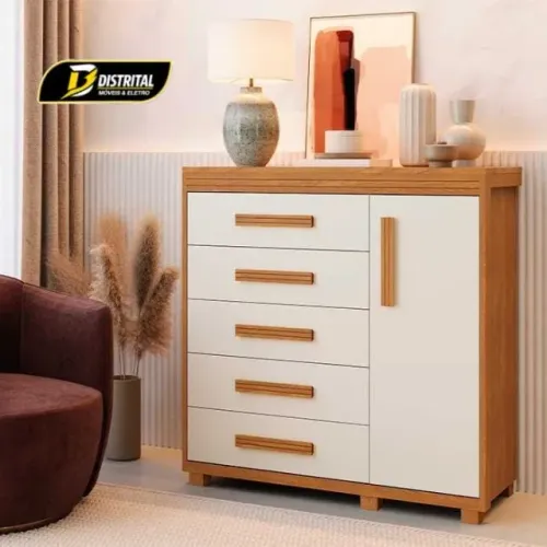 Cômoda Londres 100% MDF 1 Porta e 5 Gavetas  Oferta
