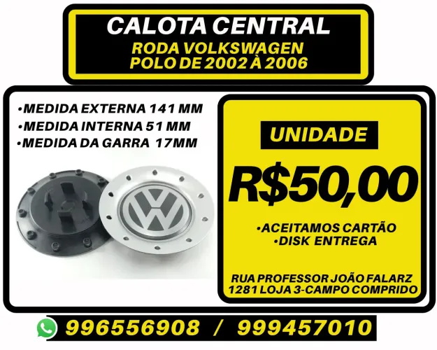 Calota centro de roda Volkswagen Polo. R$50,00 a unidade. Disk entrega 