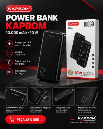 Power Bank 10.000mAh Portátil - Carregador Externo de Alta Capacidade