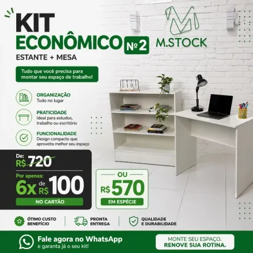 conjunto economico mesa com estante 