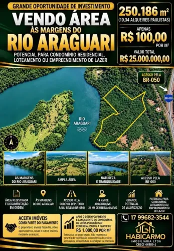 Área à venda, 250186 m² por R$ 25.000.000,00 - Distrito Industrial - Araguari/MG