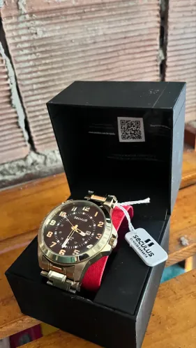 Relógio masculino aço dourado Seculus