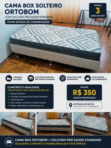 Cama Box Solteiro Ortobom + Colchão Pró Saúde Standard