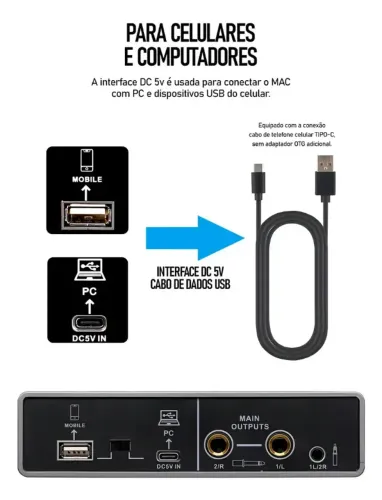Interface de Áudio USB Teyun Q-16 Placa de Som com DSP Preto