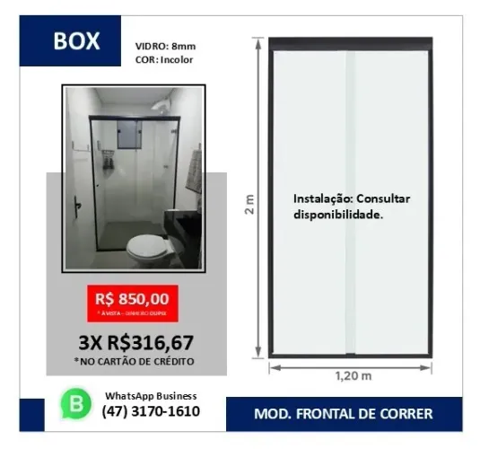 BOX PARA BANHEIRO - TAM 1,20 M X 2 M