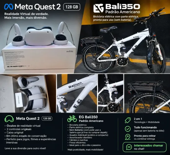 META QUEST 2 128 GB + BIKE DA EG BALI 350, COM PARTE ELÉTRICA SÓ PRECISANDO DA BATERIA,.