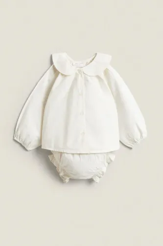 Conjunto Zara home baby camisa e bloomer