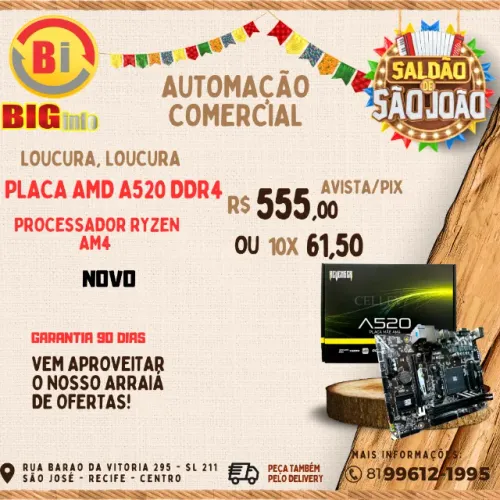 Placa Mãe Ryzen A520 Am4 Amd Hdmi Ddr4 16gb 6 Gb Usb 3.0