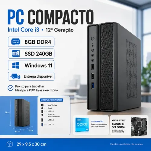 PC Compacto i3-12100 8GB SSD Windows 11 Pronto para Uso