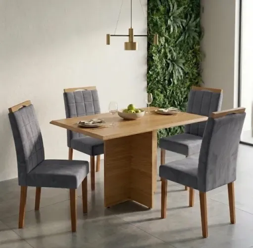Conjunto de Jantar Aurora 4 Lugares Imbuia Mel com Cadeiras Veludo Grafite