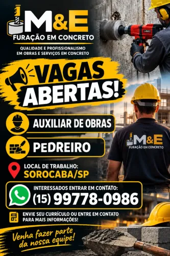 Vagas Auxiliar de obras e pedreiro
