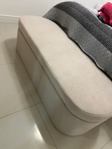 Banco Baú Organizador Estofado Orgânico 1,40 Bouclê Bege