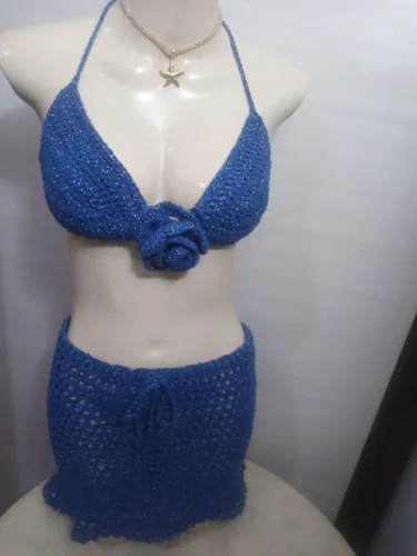 CONJUNTO CROCHÊ BRASIL COPA REGULÁVEL ? VESTE DO 36 AO 42 ? SOMENTE VENDA