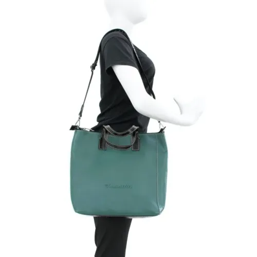 Bolsa feminina couro legítimo Anandra cor verde/preto 