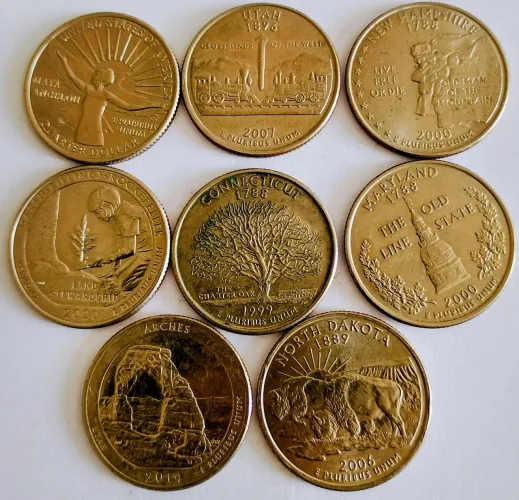 8 Moedas dos Estados Unidos - Série Parques e Estados Americanos 