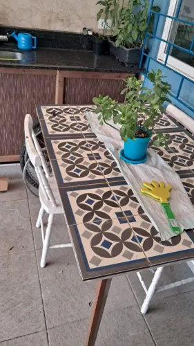 Mesa para churrasqueira cerâmica retro