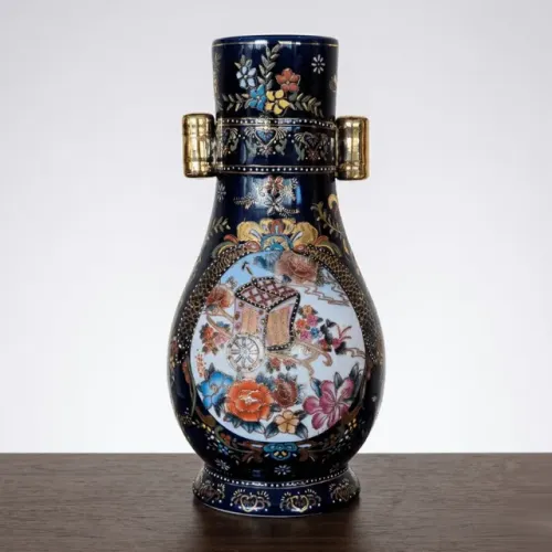 vaso japonês estilo satsuma 45cm azul